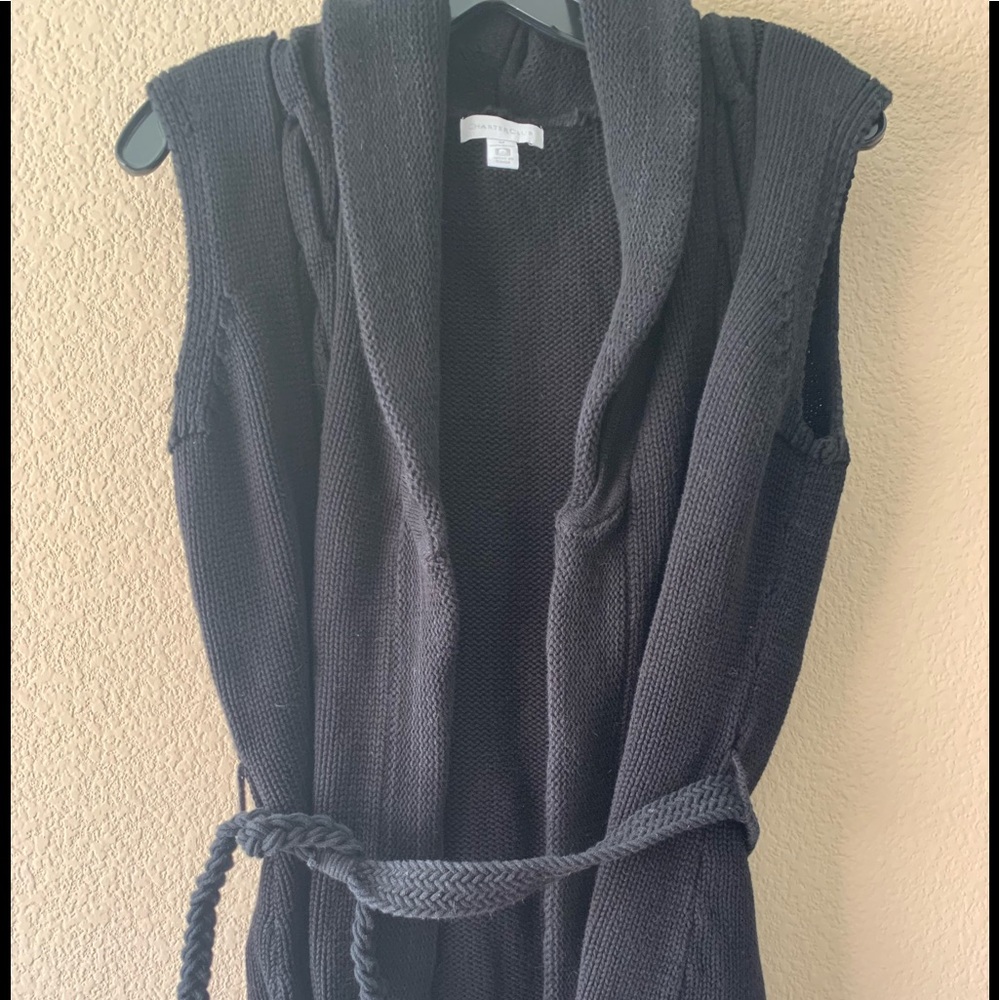 Charter Club Womens Blk Sleeveless Belted Sweater